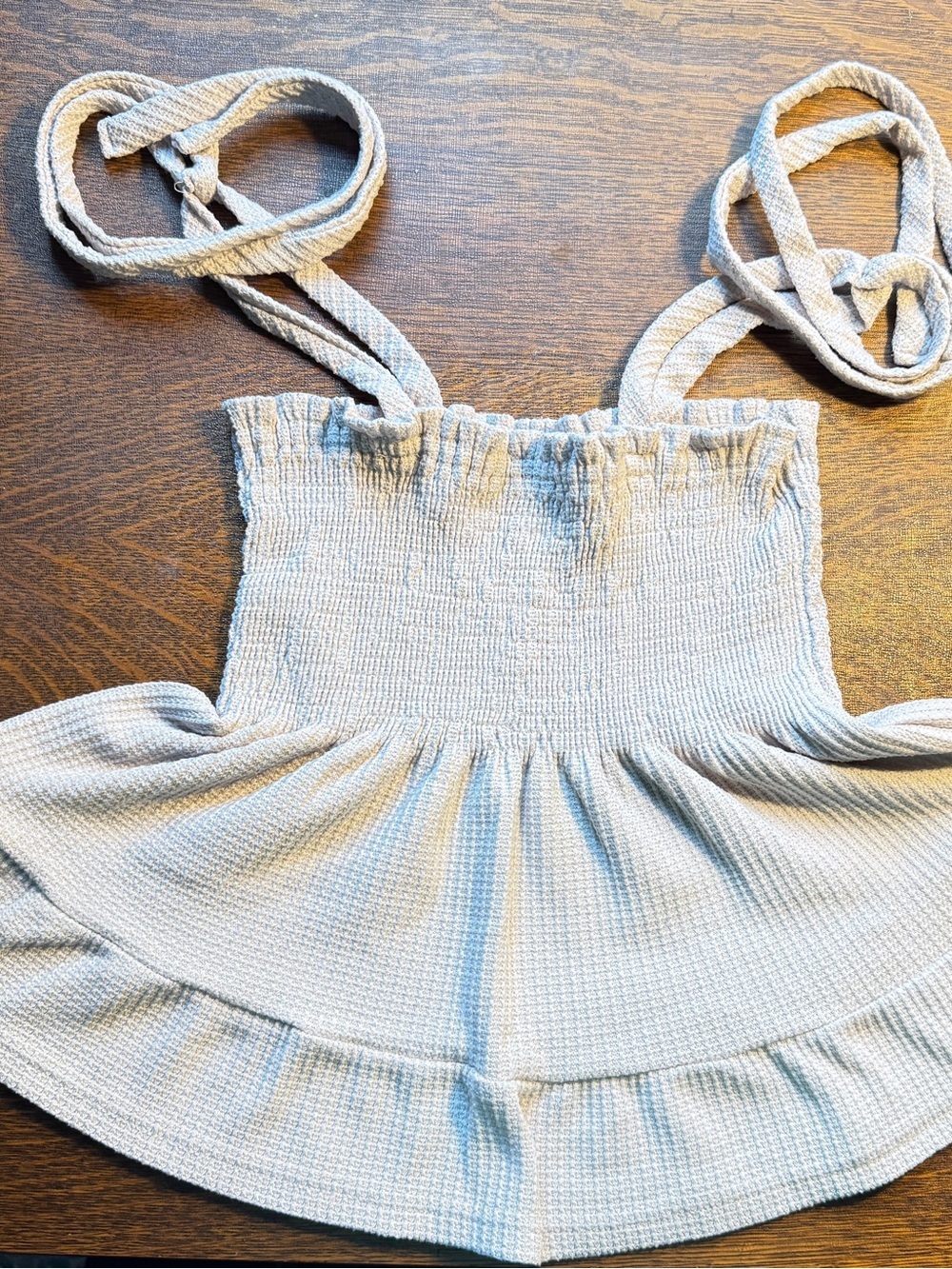 Paper Crane Beige Smocked Tank, Tie Strap, size S
